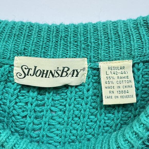 Vintage St. John’s Bay Men’s L Sweater Teal Ramie Cotton Textured Knit Pullover - Picture 2 of 7